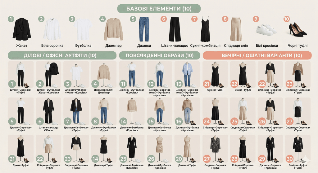 Капсула на 10 речей 30 стильних комбінацій