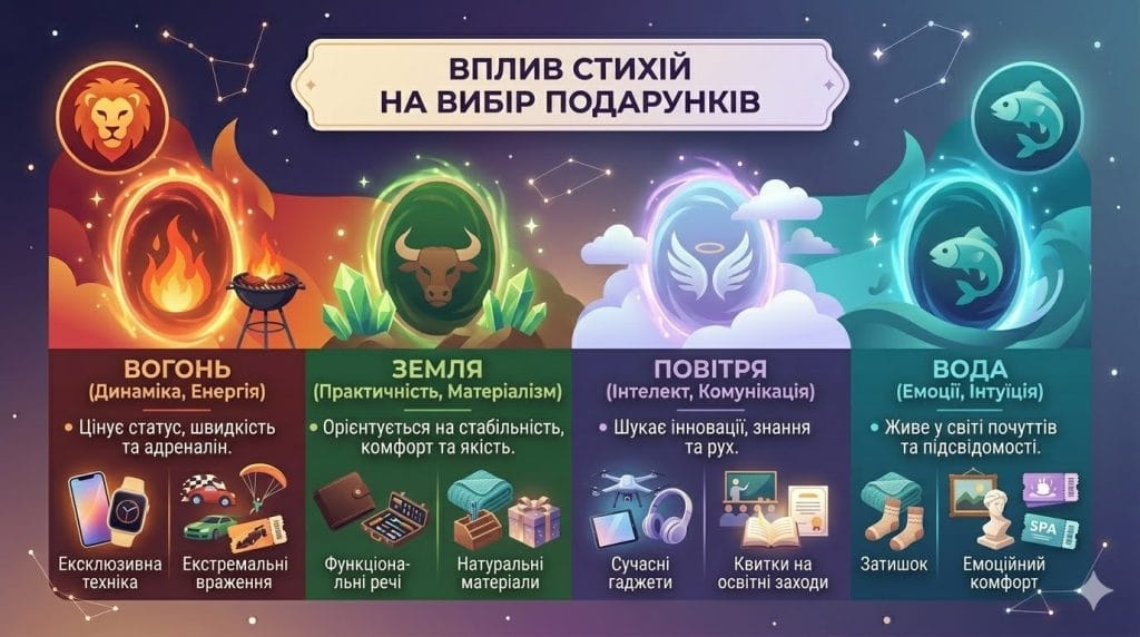 вплив чотирьох природних стихій на формування вподобань та підхід до вибору подарунків