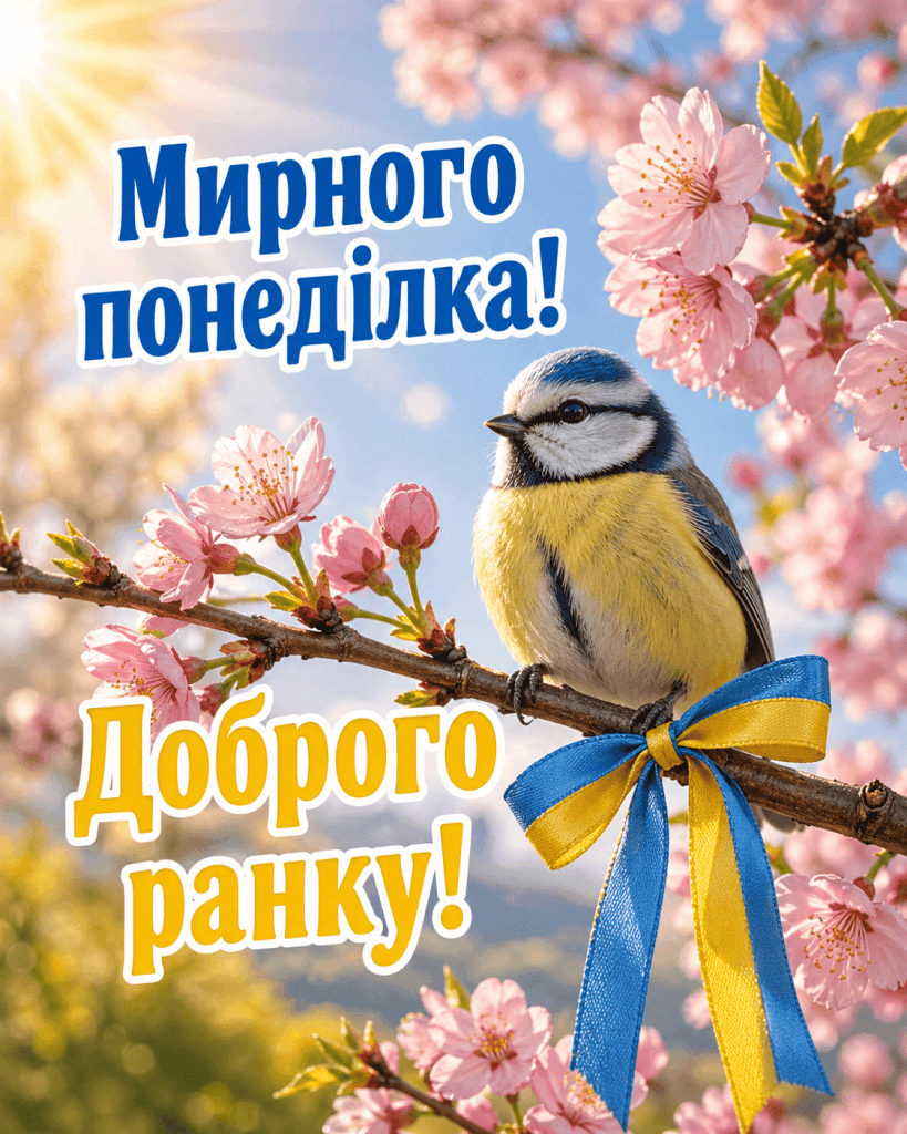 Добрий ранок понеділок позитивні картинки українською з пташкою