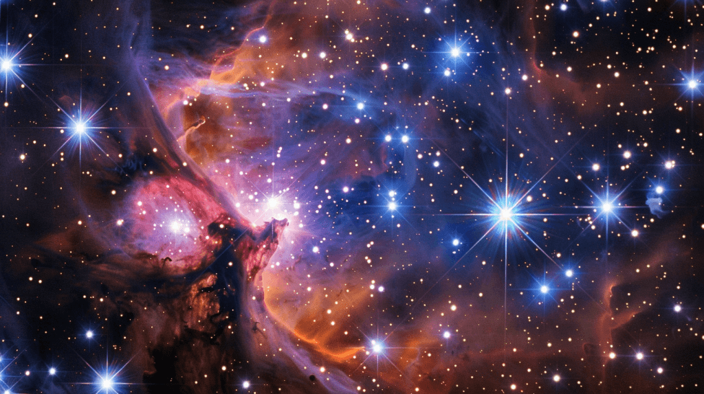 Астрономічне фото сузір'я Тельця у глибокому космосі з яскравою зіркою Альдебаран та Плеядами.