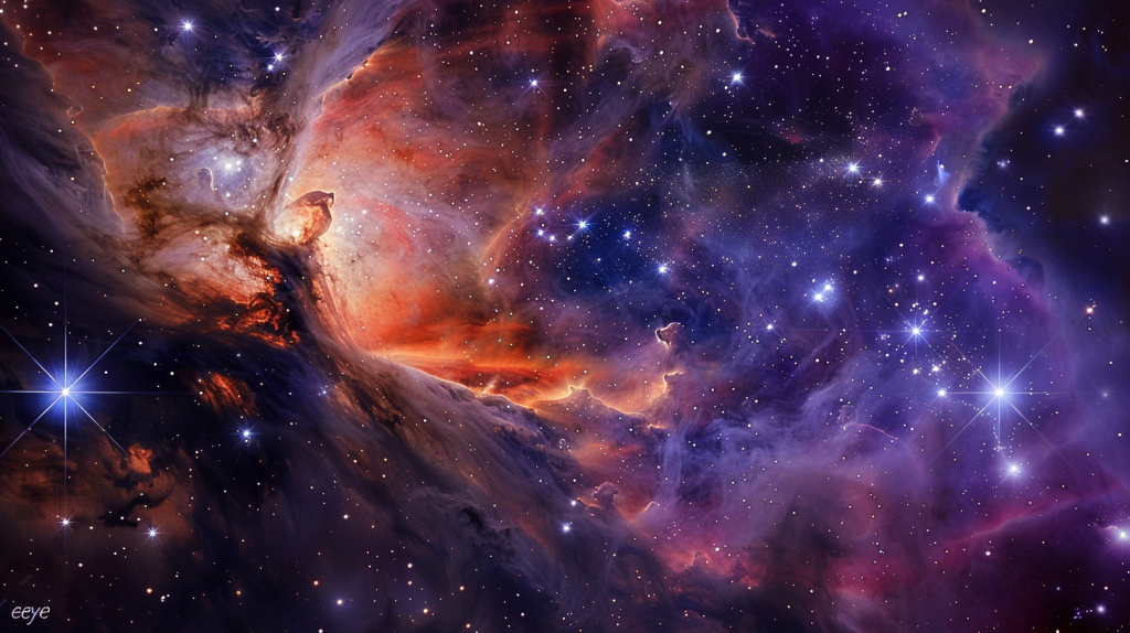 Астрономічне фото сузір'я Тельця у глибокому космосі з яскравою зіркою Альдебаран та Плеядами.