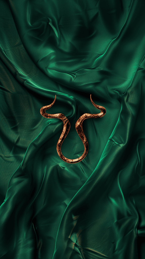 Естетичні шпалери на телефон: золотий символ Тельця на оксамитовому смарагдовому тлі з рослинним візерунком.