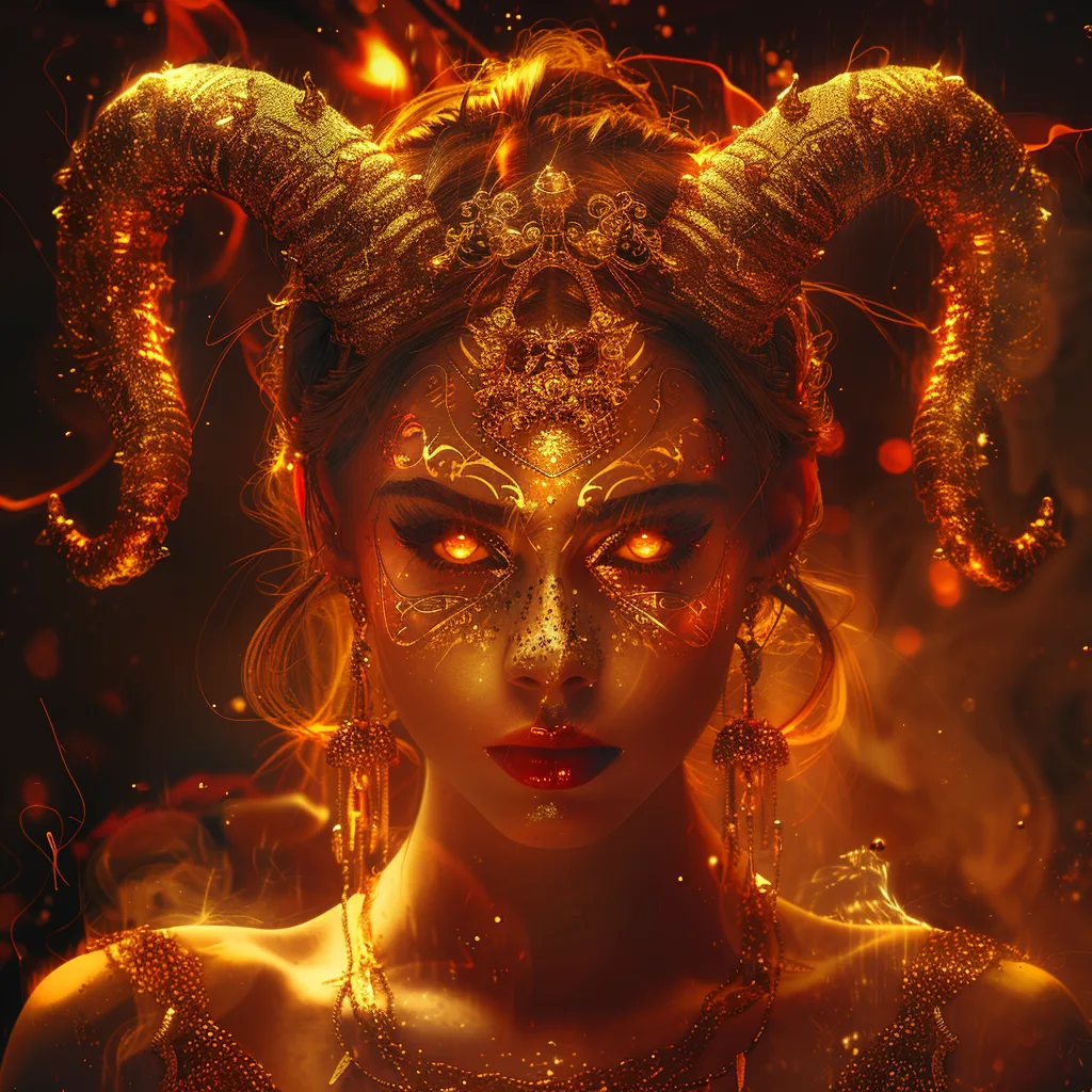 Красива картинка знаку зодіаку Овен на аватарку з вогняною дівчиною у фентезійному стилі.