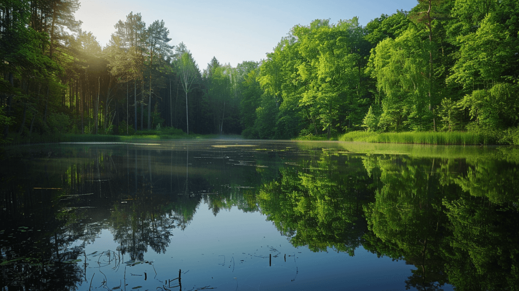 картинки літо ліс озеро природа України — лісове озеро відображення дерев спокій