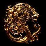 золотий символ знак зодіаку Лев ♌ картинка скачати — 3D металевий гліф чорний фон
