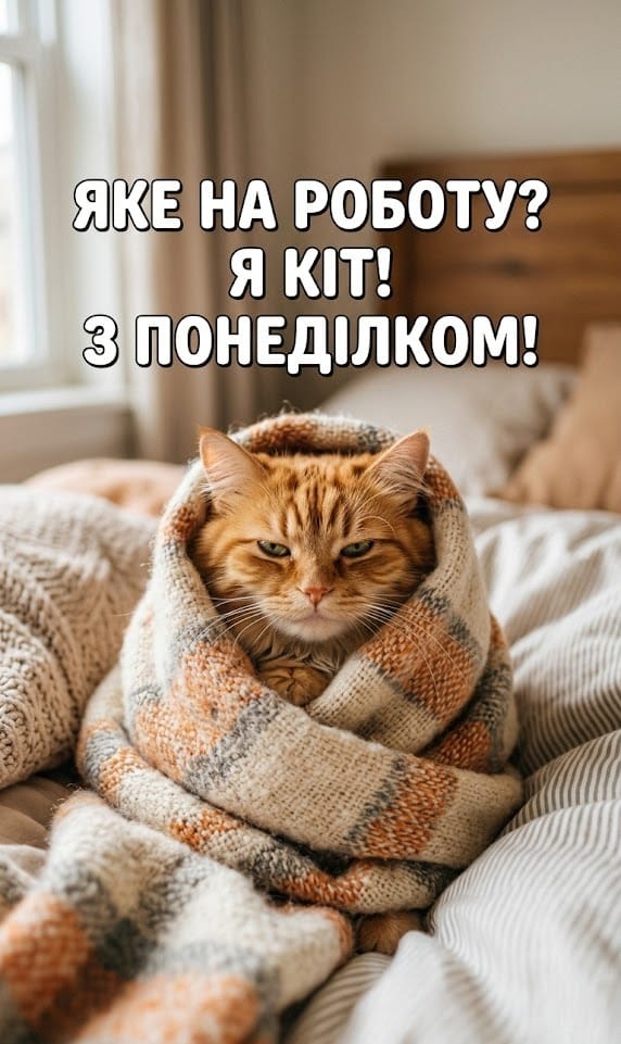Побажання гарного понеділка смішні картинки з котами у ковдрі