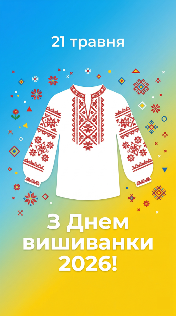 Листівка з Днем вишиванки 2026 для Instagram Stories — стилізована вишиванка на жовто-блакитному градієнті