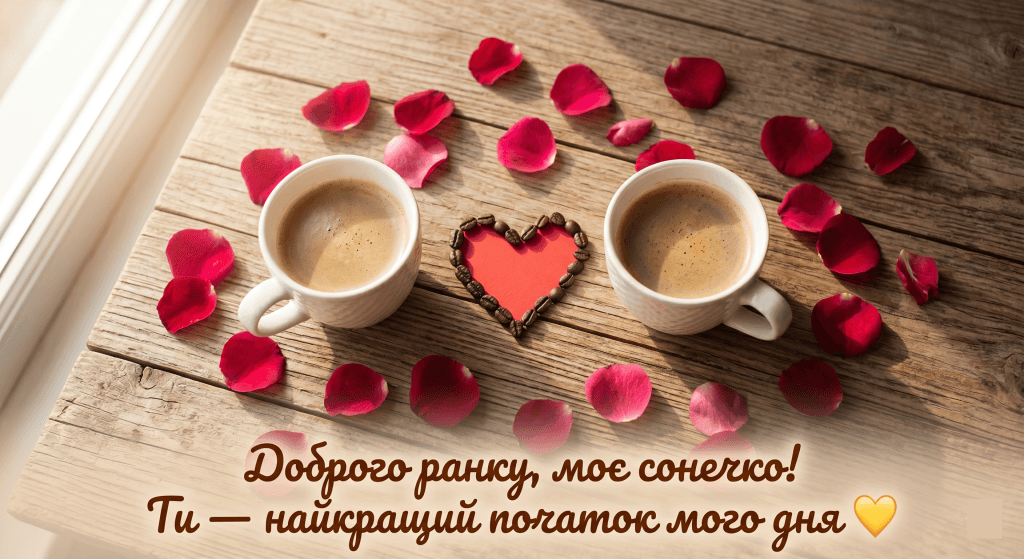 картинки доброго ранку для коханого чоловіка — дві чашки кави серце романтична ранкова картинка