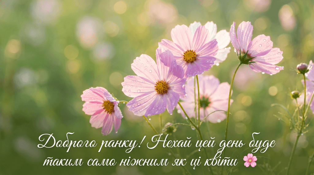 картинки доброго ранку з квітами природа — ніжні квіти роса ранкове сонце побажання для Viber