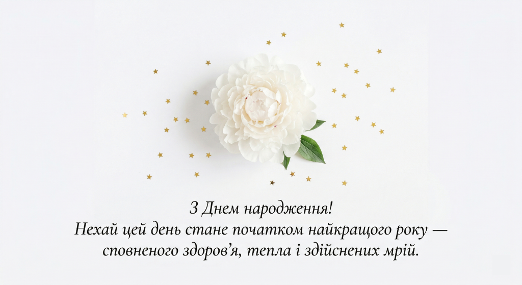 красиві листівки з днем народження скачати безкоштовно — білий піон мінімалізм золото