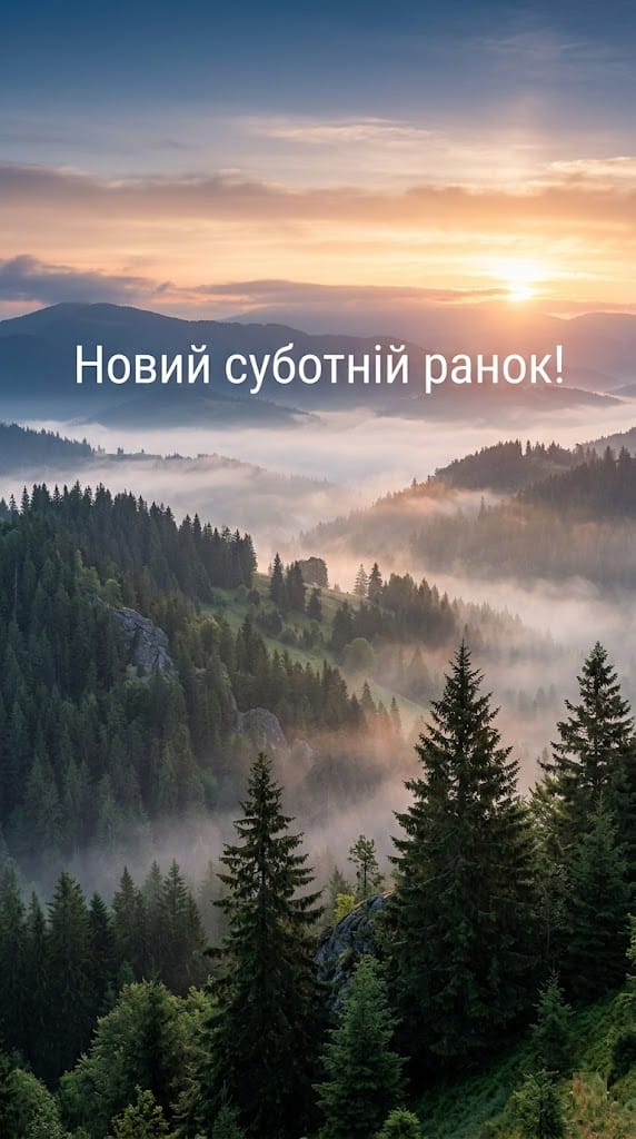 Нові картинки добрий ранок суботи з мальовничим сходом сонця над українськими горами.
