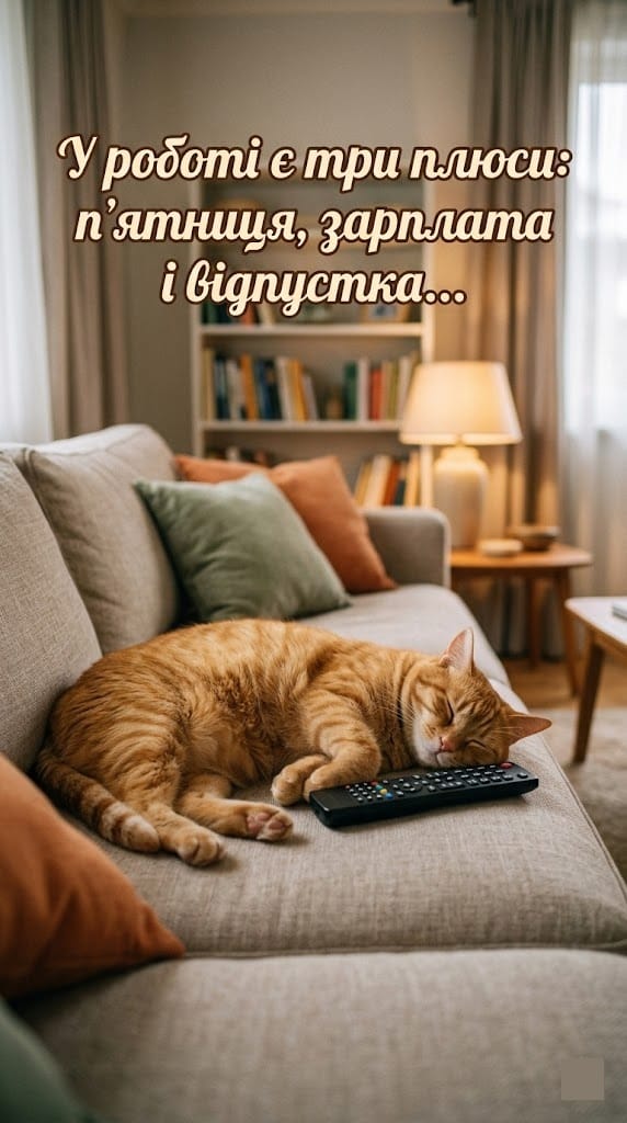 Гумор про п'ятницю зображення з ледачим котом на дивані