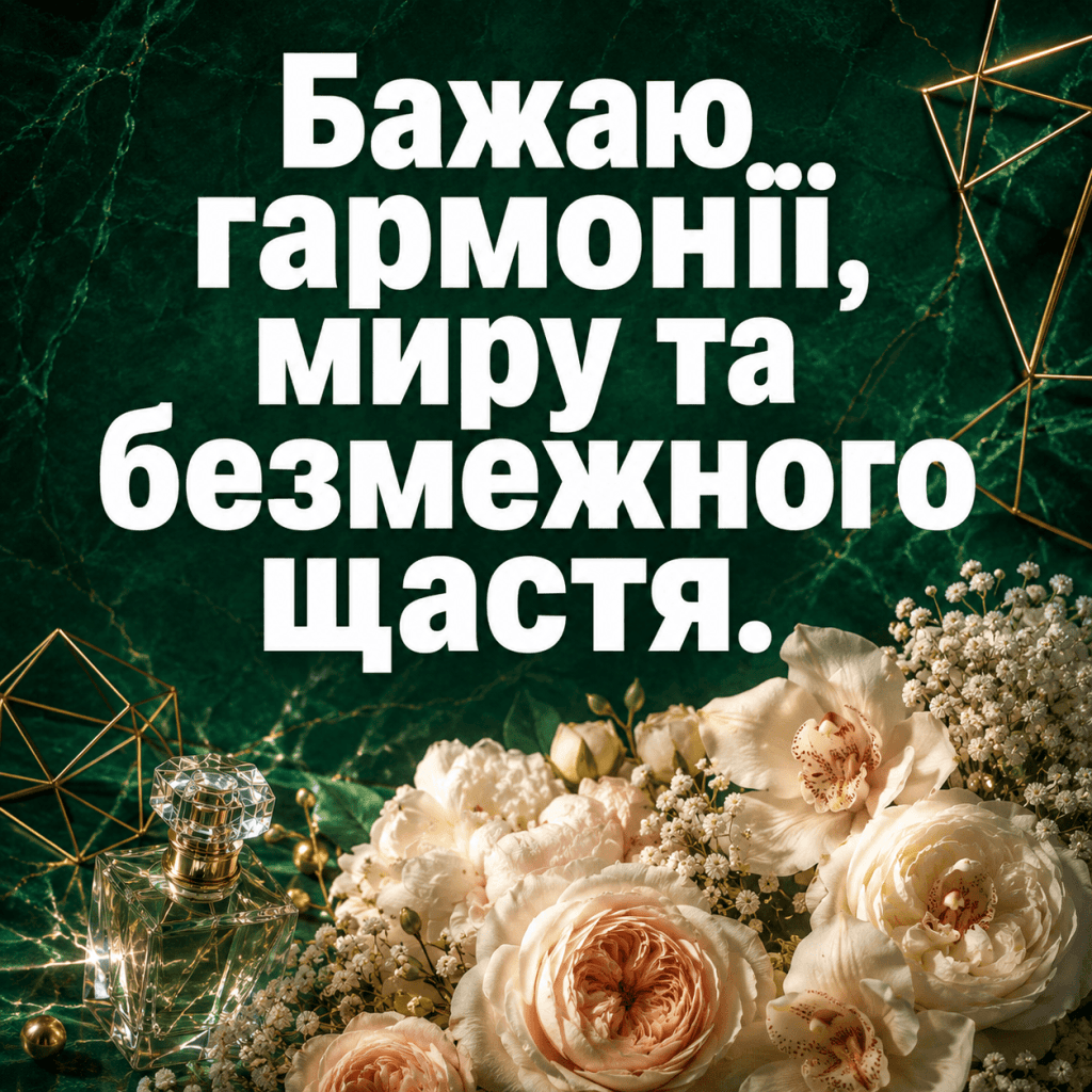 Елітна, ніжна листівка з днем народження дорослій подрузі на смарагдовому фоні з піоноподібними трояндами, орхідеями та гіпсофілою.