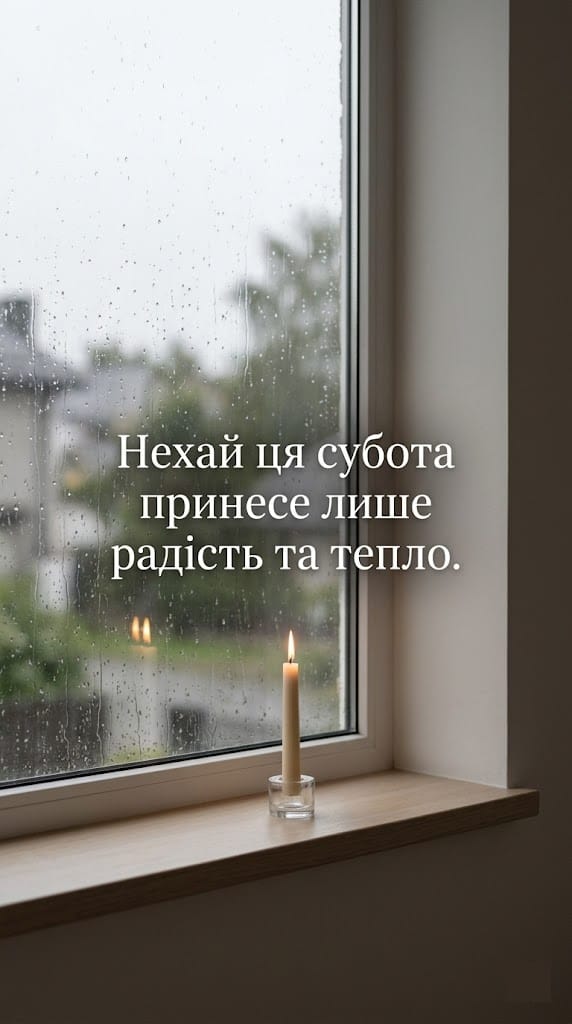 Естетичне побажання гарної суботи в прозі, картинки із запаленою свічкою на підвіконні для роздумів.