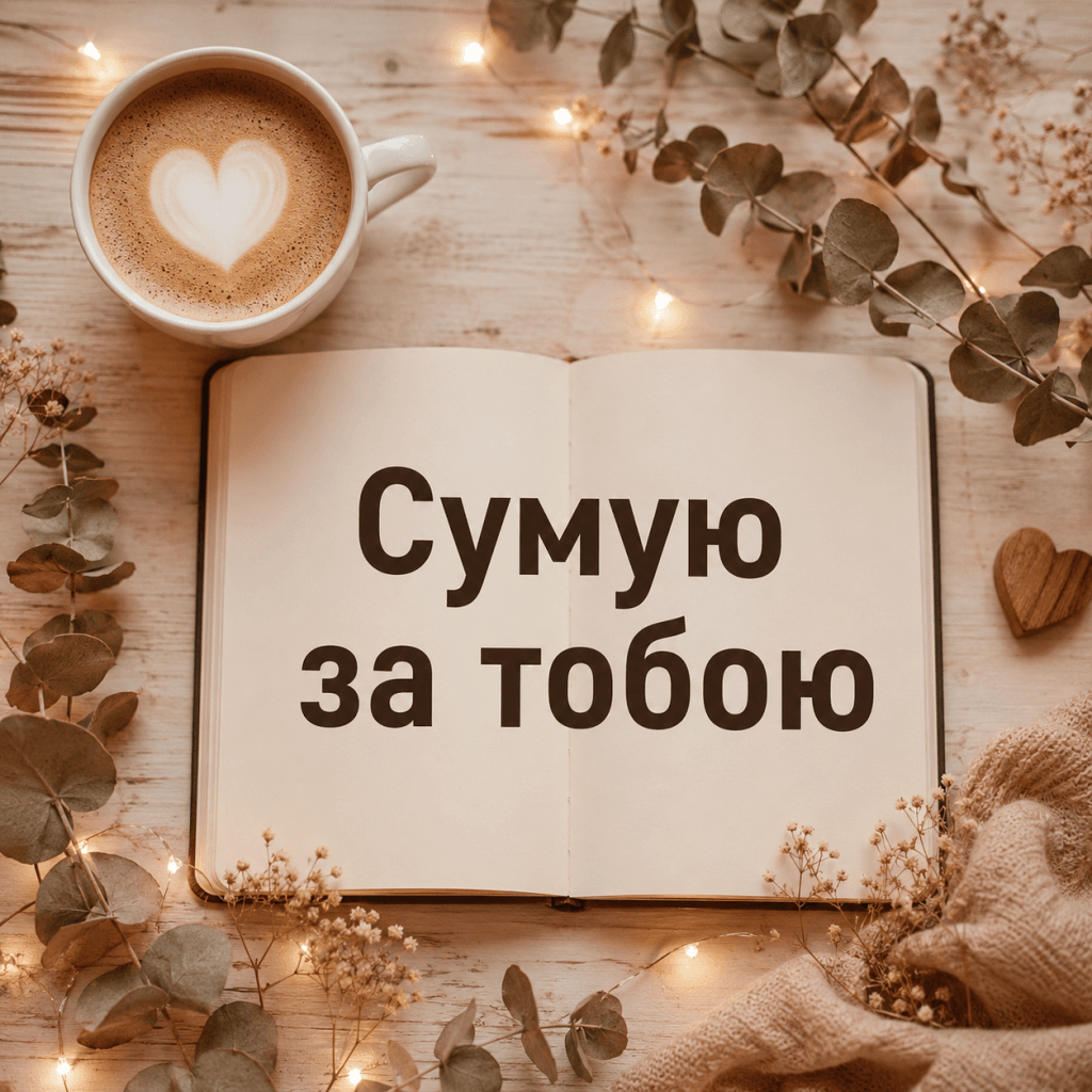 Головна листівка з написом сумую за тобою у ніжному романтичному стилі.