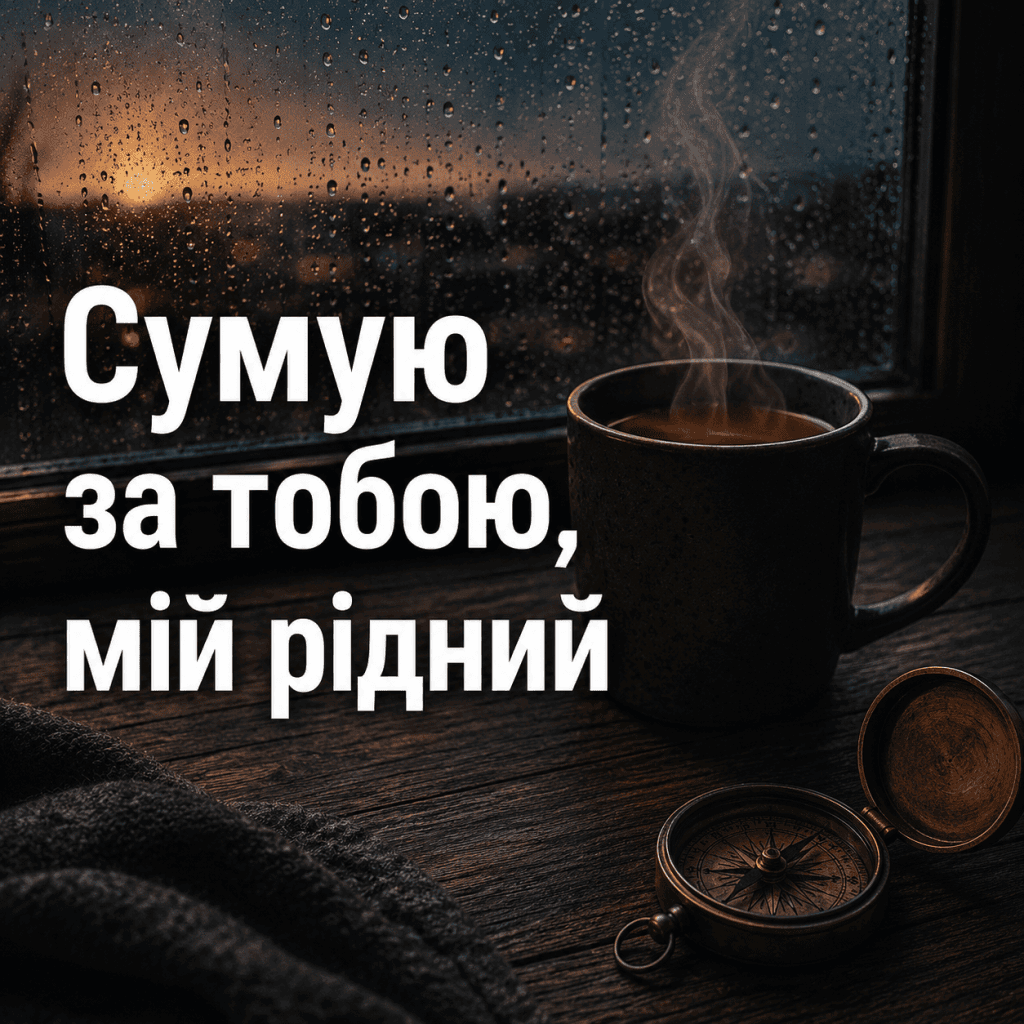 Листівка сумую за тобою коханому хлопцю, який зараз знаходиться далеко.