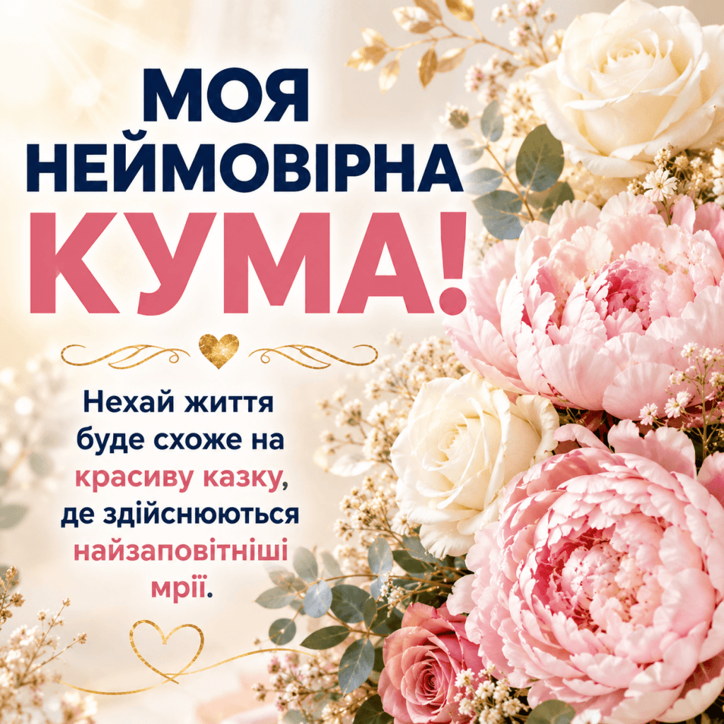 Гарна листівка для найкращої куми з днем народження