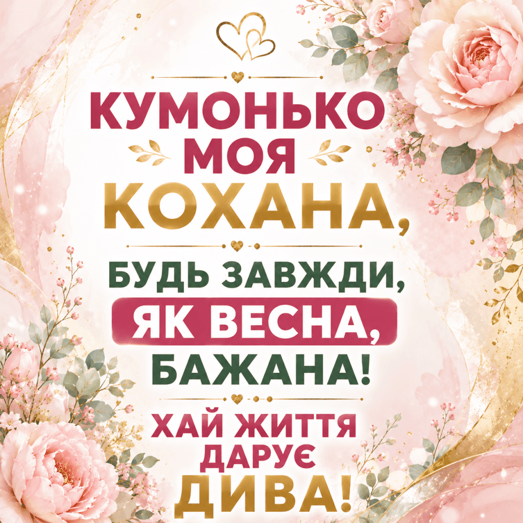 Сучасна листівка з днем народження кумі для Viber та Telegram