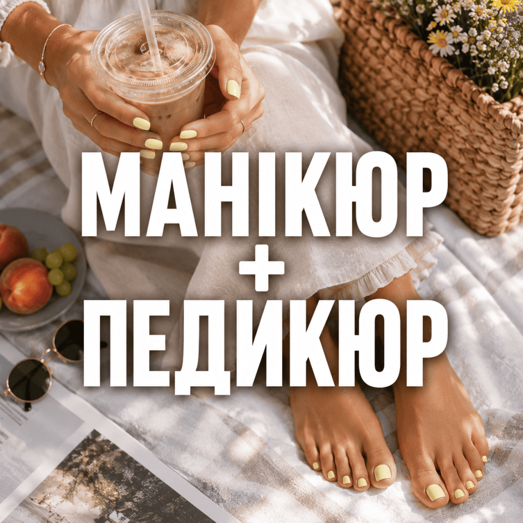 Стильне поєднання кольорів манікюру та педикюру на моделі.