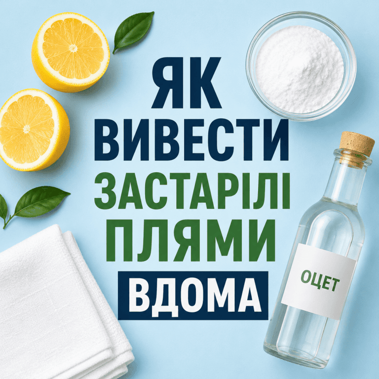 Естетичний флетлей із лимоном, содою та білою тканиною на ніжно-блакитному фоні з великим написом про виведення плям вдома.