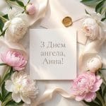 Красива листівка з Днем ангела Анни з квітами та щирими побажаннями