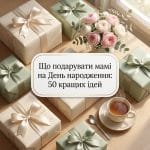 Естетична флетлей композиція з подарунковими коробками, букетом квітів та чашкою чаю для статті про подарунки мамі