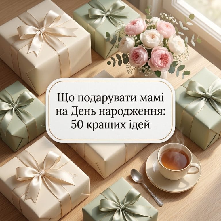 Естетична флетлей композиція з подарунковими коробками, букетом квітів та чашкою чаю для статті про подарунки мамі