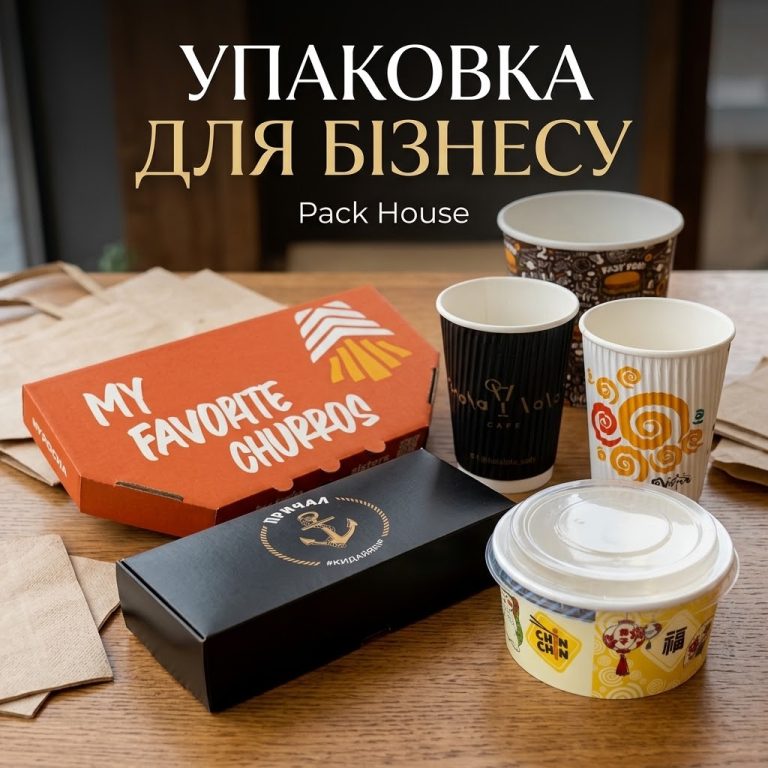 Брендована упаковка для бізнесу та HoReCa — коробки для суші, піци та паперові стакани Pack House